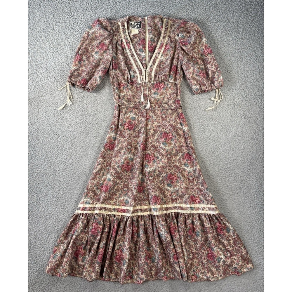 Vintage Foxy Lady San Francisco Dress Womens 5/6 Hippie Prairie Boho Floral‎ 70s